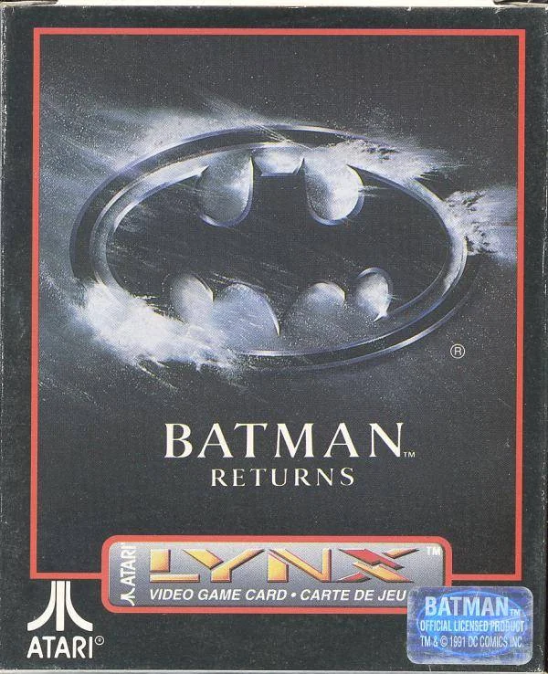 Portada de la capsa nord-americana de Batman Returns per a Atari Lynx, amb l’emblema del ratpenat i el logotip de la consola.