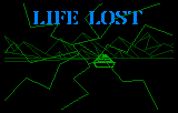 Pantalla LIFE LOST amb el camp de batalla verd travessat per línies que simulen una superfície esquerdada.