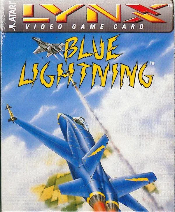 Portada nord-americana de Blue Lightning per a Atari Lynx, amb avions de combat entre núvols.