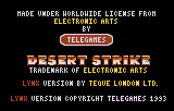 Pantalla de llicències amb Telegames, Electronic Arts i l’atribució de la versió Lynx a Teque London Ltd.