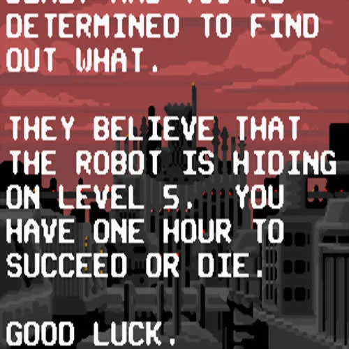 Text de la introducció que situa el robot al nivell 5 i concedeix una hora per completar la missió.