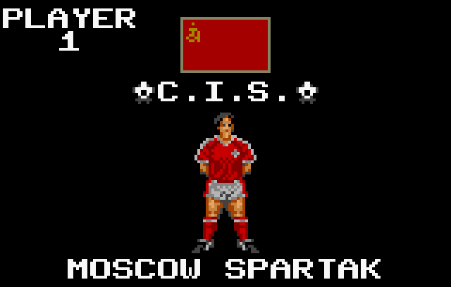 Selecció del jugador 1 amb l’etiqueta C.I.S., el nom Moscow Spartak i un futbolista de vermell i gris.