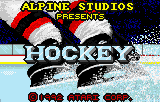 Pantalla de títol de Hockey amb un patinador il·lustrat i les mencions d’Alpine Studios i Atari.