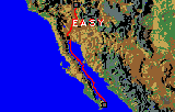 Mapa de la costa occidental d’Amèrica del Nord amb l’opció EASY escrita sobre el territori.