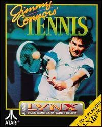 Portada nord-americana de Jimmy Connors' Tennis per a Atari Lynx, amb Connors colpejant una pilota.
