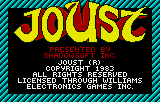 Títol de Joust amb la presentació de Shadowsoft i mencions legals de Williams.