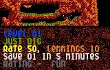 Encàrrec de JUST DIG! amb deu lemmings, objectiu d’un rescat, cinc minuts i cabal inicial de 50.