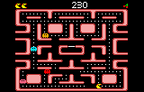 Laberint rosa complet amb punts pendents, quatre fantasmes de colors i Ms. Pac-Man a la part inferior dreta.