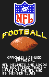 Pantalla negra amb el logotip NFL, una pilota i el text de llicència de la lliga i dels clubs.