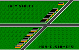 Mapa d’Easy Street amb cases distribuïdes en dues fileres i una llegenda que assenyala les cases sense clients.