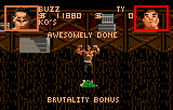 Pantalla de recompte amb Buzz al centre i el rètol BRUTALITY BONUS a la part inferior.