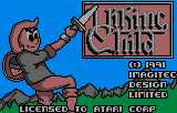 Presentació de Viking Child amb Brian, una espasa, un escut, el logotip i els crèdits visibles.