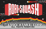 Logotip blanc i vermell de Robo-Squash sobre fons negre, amb el copyright de 1990 d’Atari.