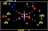 Arena negra de Robotron: 2084 per a Lynx plena de figures de colors, amb WAVE 2 a la part inferior.