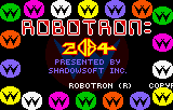 Pantalla de títol de la versió Lynx, amb el nom Robotron: 2084, emblemes de Williams i la inscripció Presented by Shadowsoft Inc.