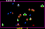 WAVE 3 de Robotron: 2084 per a Lynx, amb una figura blanca al centre, figures verdes prop de les vores i petits elements blaus sobre el fons negre.