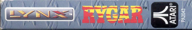 Lateral de la capsa de Rygar amb el títol, els logotips de Lynx i Atari i el codi PA2043.