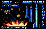 Pantalla inicial de Lynx amb els dos títols, una nau, asteroides, míssils i la inscripció de copyright de 1994.