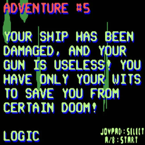 Pantalla de l’aventura 5, LOGIC, que avisa de l’avaria de la nau i de l’arma.