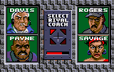 Selecció d’entrenador rival amb els retrats de Davis, Rogers, Payne i Savage.