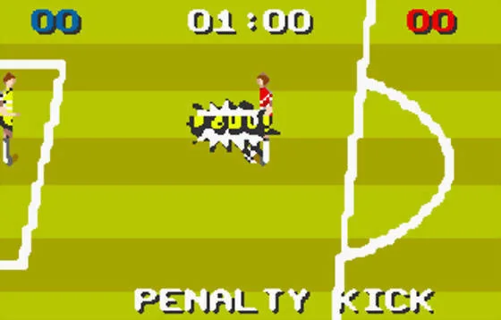 Situació de penal amb un futbolista de vermell davant del porter i el text PENALTY KICK a la part inferior.