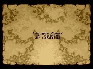 Menú de modes de Primal Rage amb Arcade Game, 1P Training i 2P Handicap.