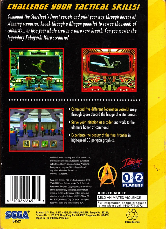 Contracoberta nord-americana de Star Trek: Starfleet Academy - Starship Bridge Simulator per a Sega 32X.