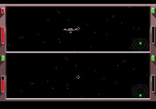 Duel per a dos jugadors amb una vista espacial a cada meitat de la pantalla.