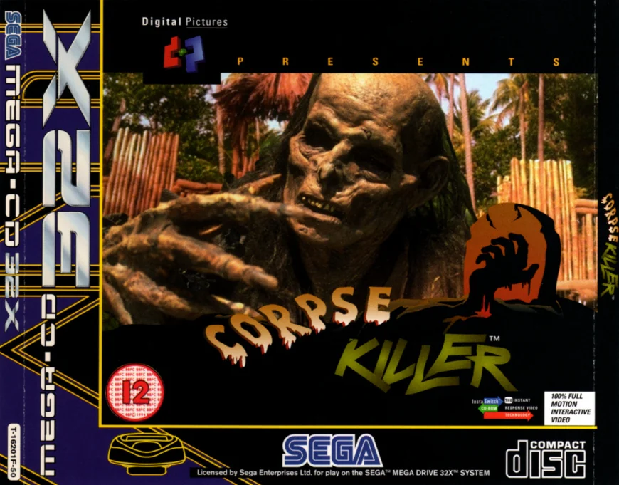 Portada europea de Corpse Killer amb les marques Mega-CD 32X i Sega.