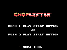 Pantalla de títol de Choplifter amb opcions d’inici per a un o dos jugadors.