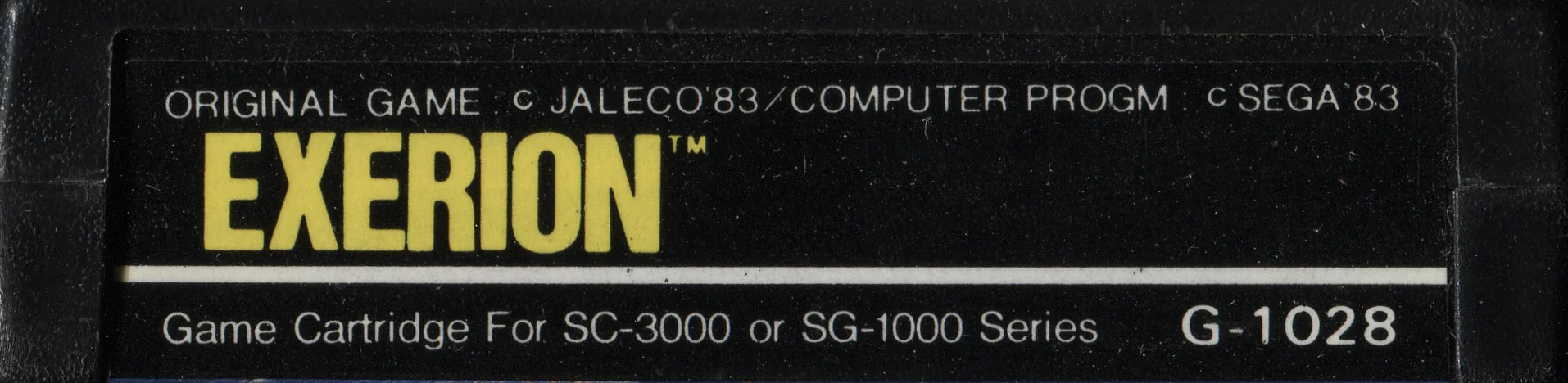 Part superior del cartutx negre d’Exerion amb el codi G-1028 i la compatibilitat SC-3000 o SG-1000.