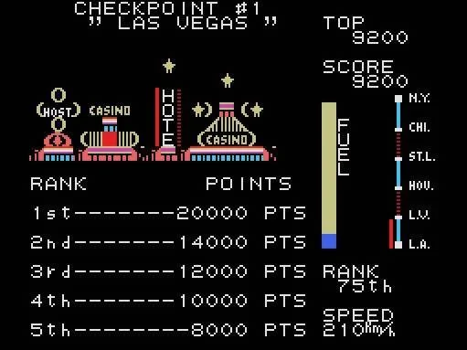 Pantalla del punt de control de Las Vegas amb la classificació i les bonificacions per posició.