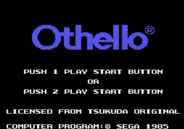 Pantalla de títol d'Othello amb instruccions separades per iniciar una partida d'un o dos jugadors.