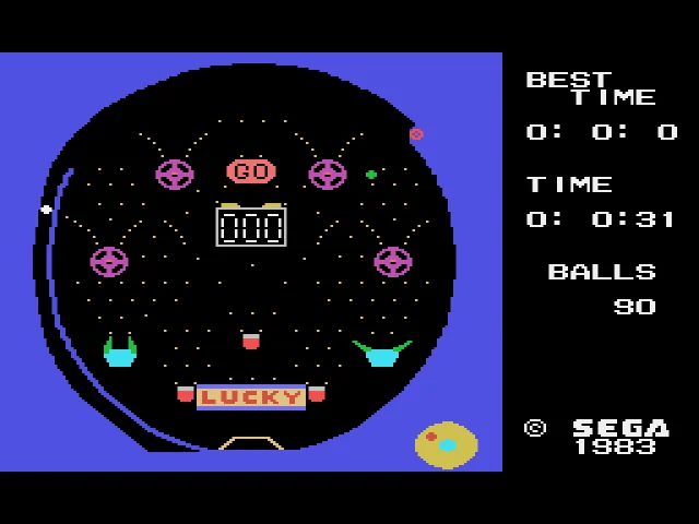 Tauler de Pachinko amb 90 boles i la ranura central mostrant 000.