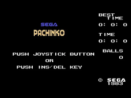 Pantalla inicial de Pachinko amb indicacions per començar mitjançant la palanca de control o la tecla INS/DEL.