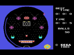 Tauler de Pachinko a l’inici d’una partida, amb 50 boles i cinc segons al marcador.