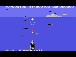 Combat de Yamato amb el vaixell a baix, vaixells enemics, avions, projectils i dues mires.