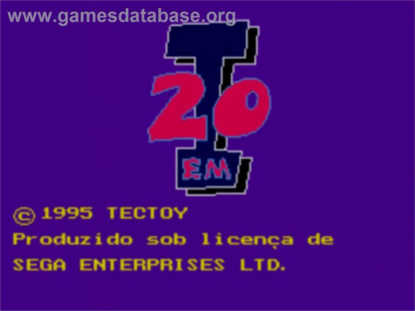 Pantalla de títol porpra de 20 em 1 amb l’any 1995, la marca TecToy i la llicència de Sega.