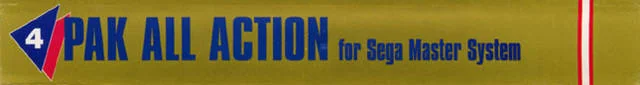 Llom de la capsa australiana de 4 Pak All Action amb el títol i la marca Sega Master System.