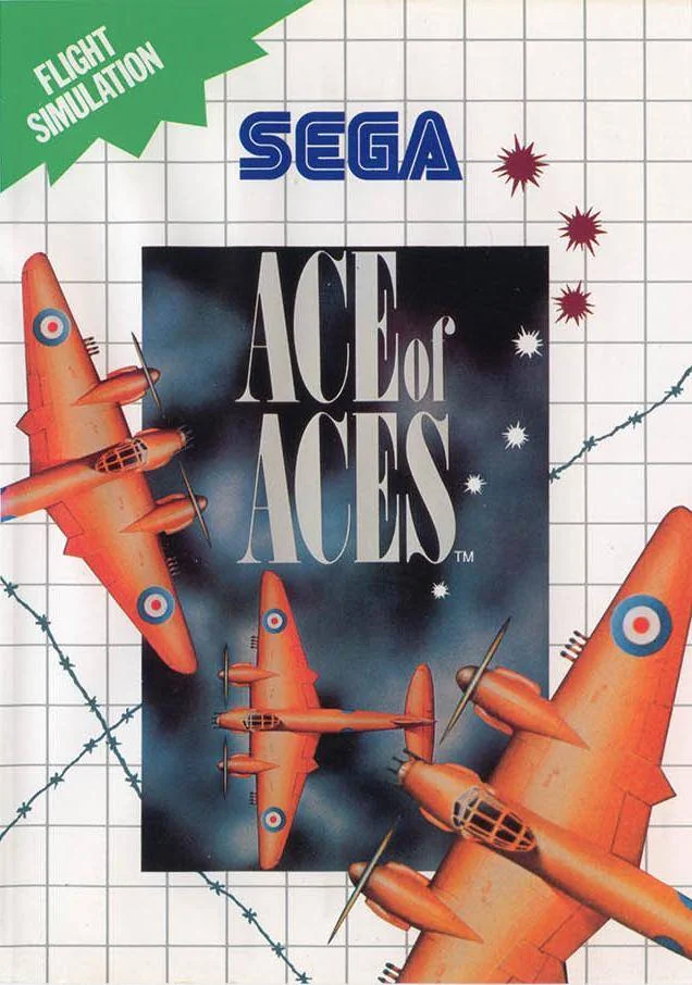 Caràtula frontal europea d’Ace of Aces per a Sega Master System, amb tres avions taronges.