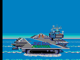Portaavions amb el logotip de SEGA i diversos avions preparats a la coberta.