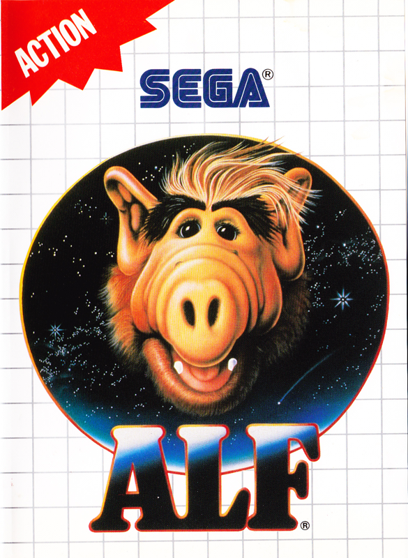 Portada nord-americana d’ALF per a Sega Master System, amb el retrat del personatge sobre un fons espacial.