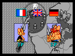 Menú amb les banderes de França, el Regne Unit i Alemanya i les opcions per a un o dos jugadors.