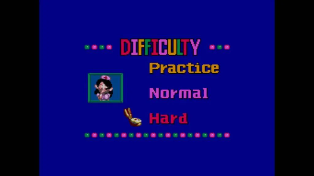 Pantalla de selecció de dificultat amb les opcions Practice, Normal i Hard.