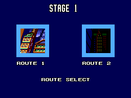 Pantalla de selecció de la primera fase amb les opcions Route 1 i Route 2.
