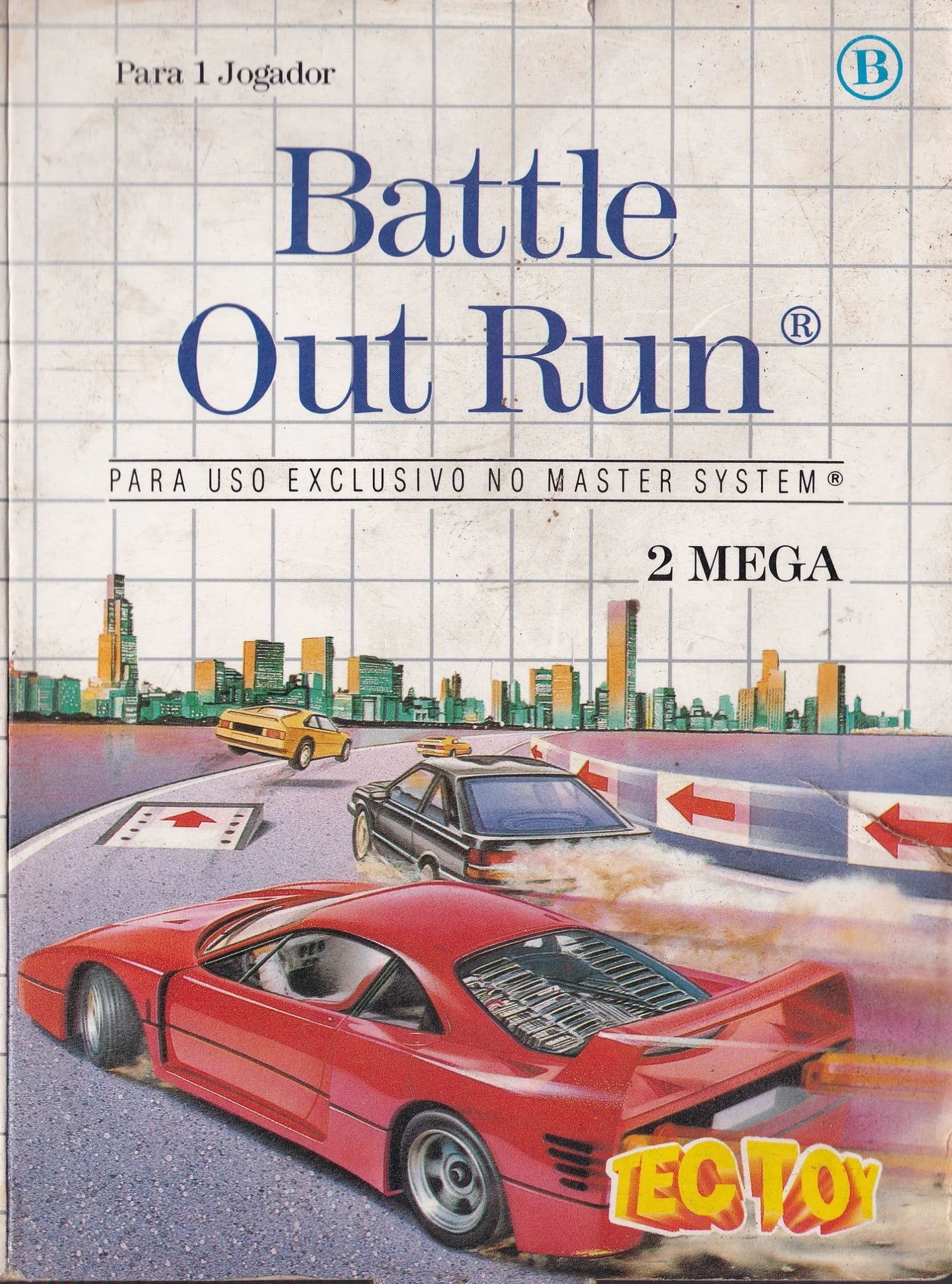 Portada brasilera de Battle OutRun per a Master System amb el logotip de Tec Toy.