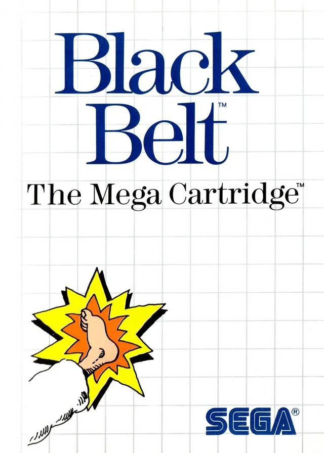 Caràtula nord-americana de Black Belt amb una cama executant una puntada sobre un fons quadriculat.