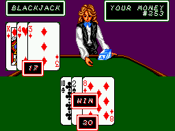 Resultat de blackjack amb 20 punts per al jugador i 17 per a la banca.