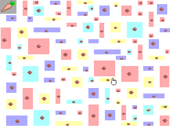 Quadrícula de calaixos de colors amb símbols d’aliments i un cursor en forma de mà.
