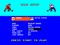 Pantalla GAME SETUP, de configuració del partit, amb equips, mode, durada i penalitzacions.